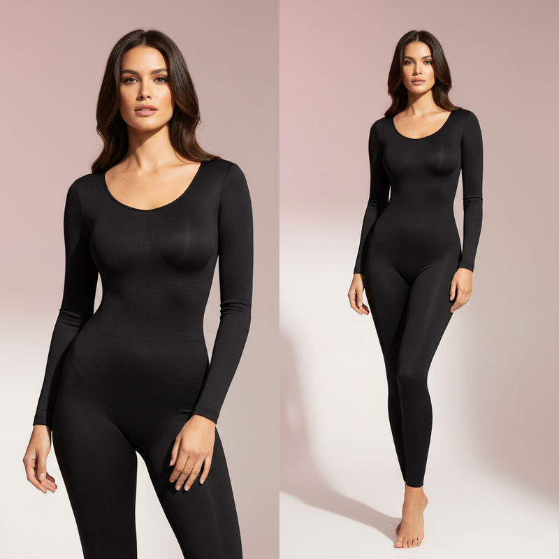  Woman wearing sleek black shaping bodysuit - Shape Wear For Her Bodysuits Collection